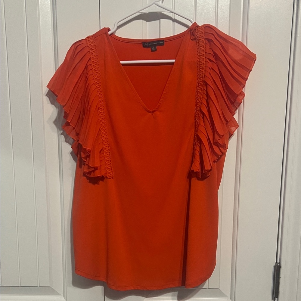 Adrianna Papell Vibrant Orange Pleated Blouse